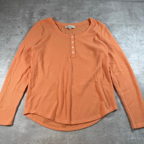 LOFT Tops - LOFT waffle henley orange long sleeve shirt size large